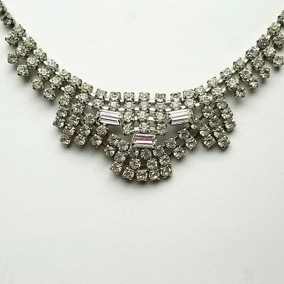 Vintage Mid Century 1950s Glamorous Rhinestone Choker Necklace - Picture 11 of 13
